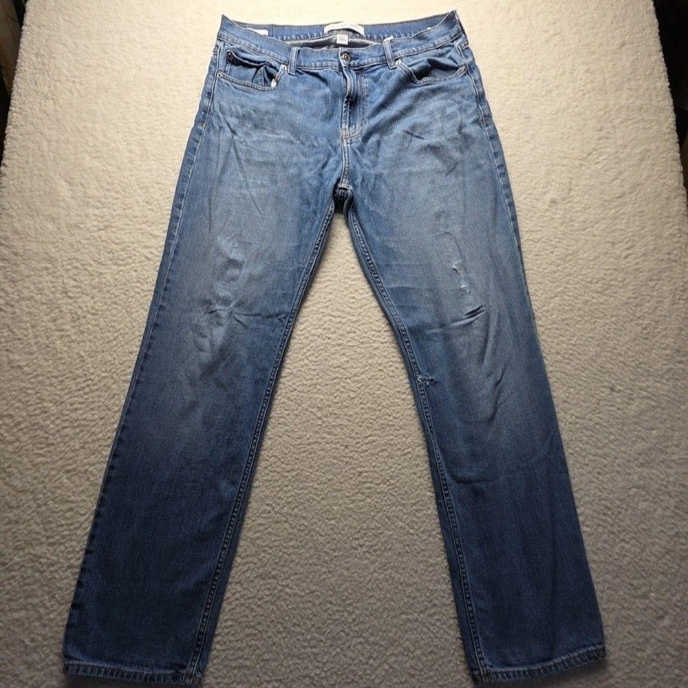 Calvin Klein Jeans Mens 35x32 Blue Regular Straight Distressed Light Wash Pants